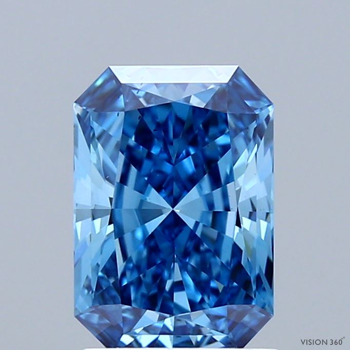 1.72 Carat Radiant Shaped, Ideal Cut, FANCY VIVID BLUE Color, VS2 Clarity, IGI Certified Lab Grown Diamond