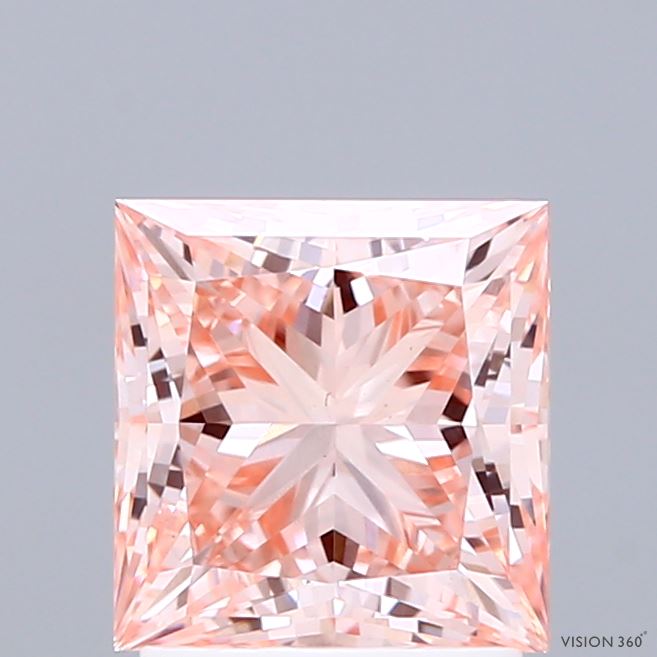 2.05 Carat Princess Shaped, Ideal Cut, FANCY INTENSE PINK Color, VS1 Clarity, IGI Certified Lab Grown Diamond