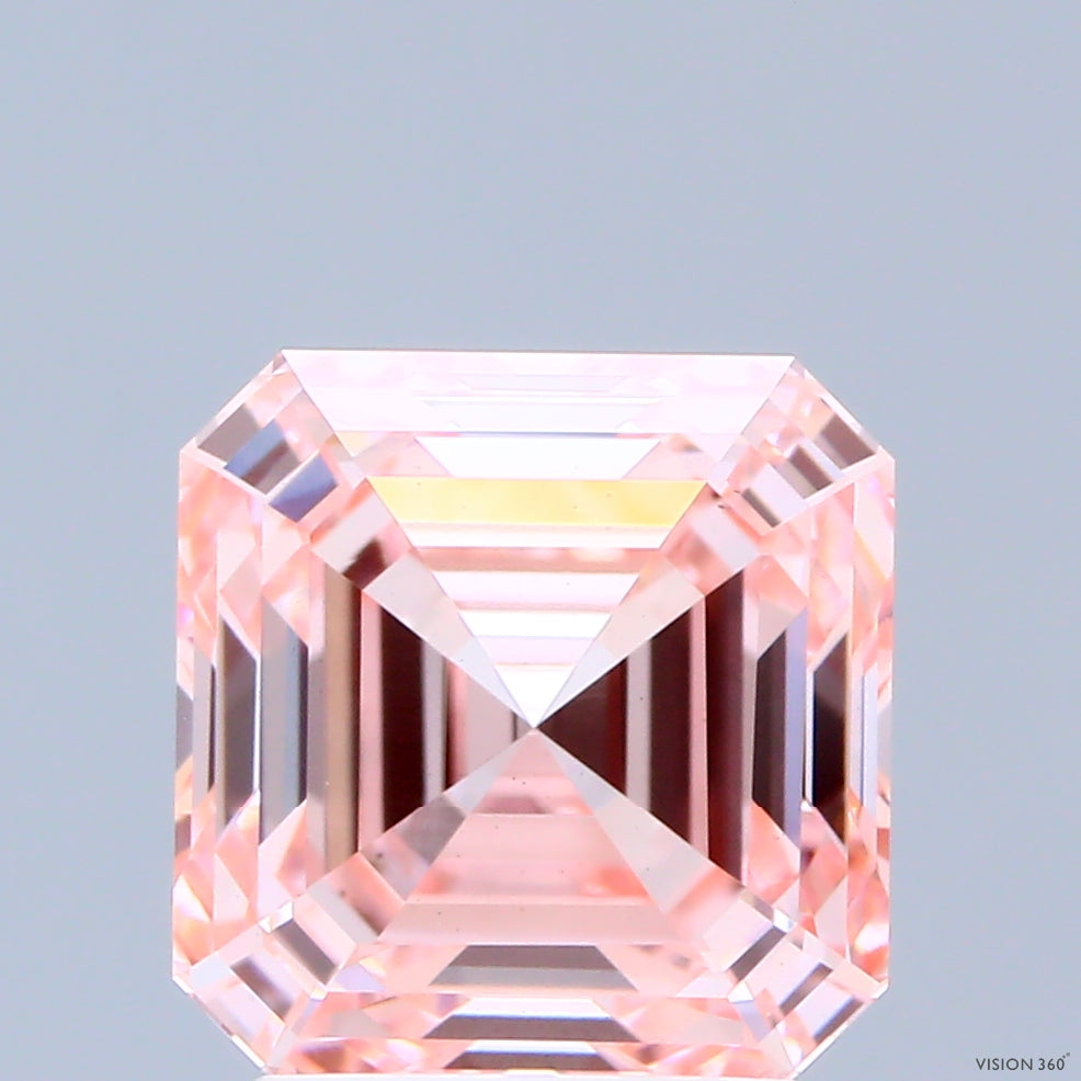 3.09 Carat Asscher Shaped, Excellent Cut, FANCY INTENSE PINK Color, VS1 Clarity, IGI Certified Lab Grown Diamond