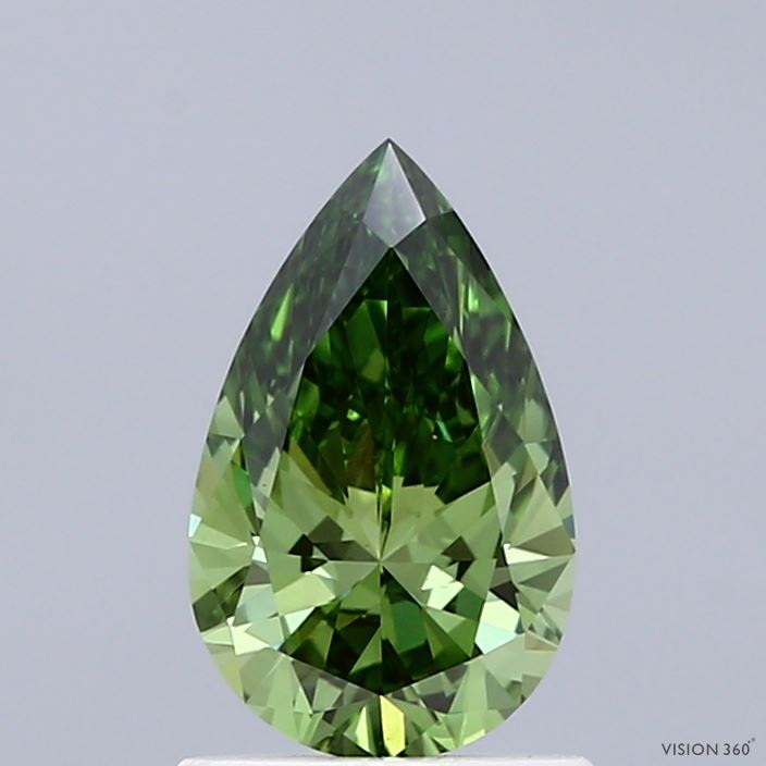 0.98 Carat Pear Shaped, Ideal Cut, FANCY VIVID GREEN Color, VS1 Clarity, IGI Certified Lab Grown Diamond