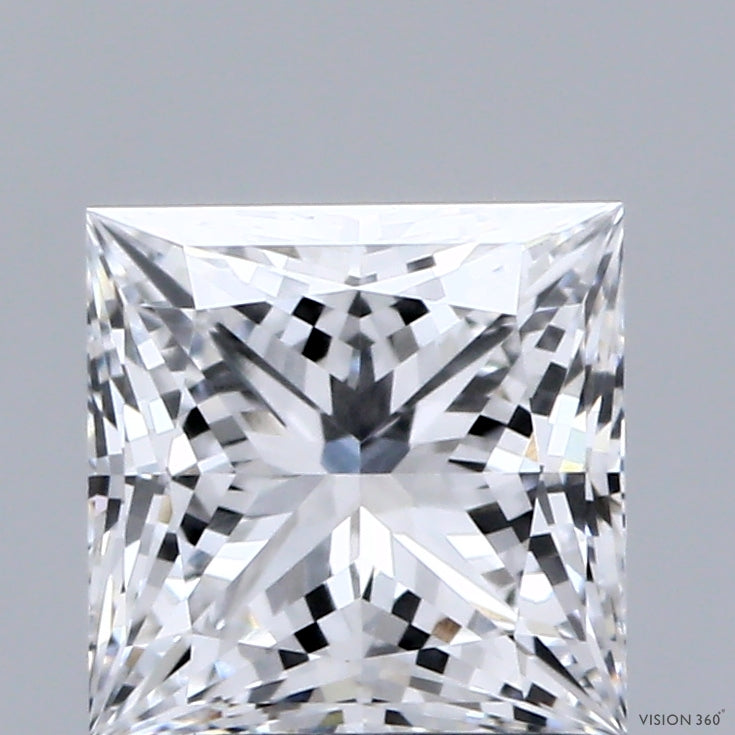 1.57 Carat Princess Shaped, Ideal Cut, D Color, VVS2 Clarity, IGI Certified Lab Grown Diamond