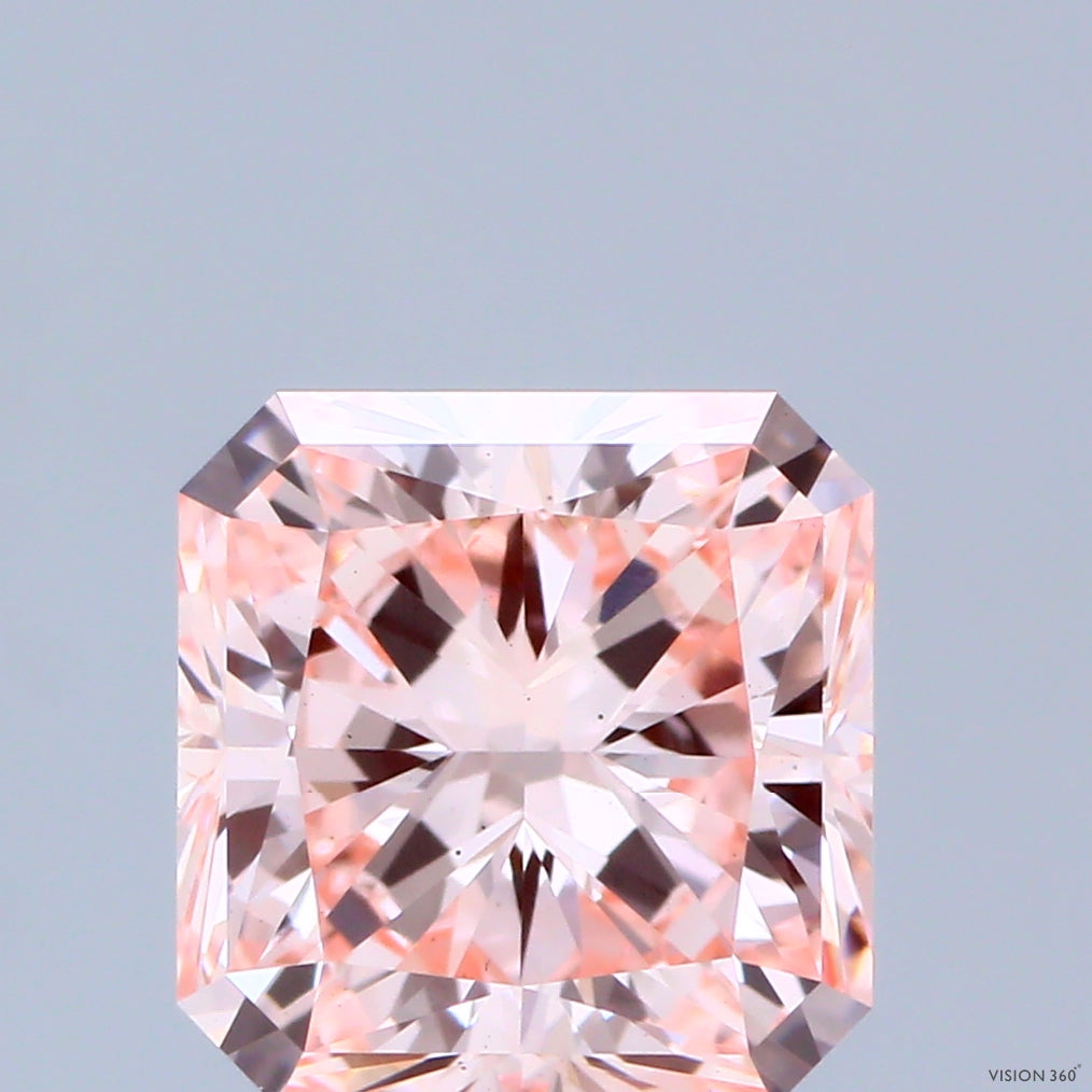 2.62 Carat Radiant Shaped, Ideal Cut, FANCY INTENSE PINK Color, VS2 Clarity, IGI Certified Lab Grown Diamond