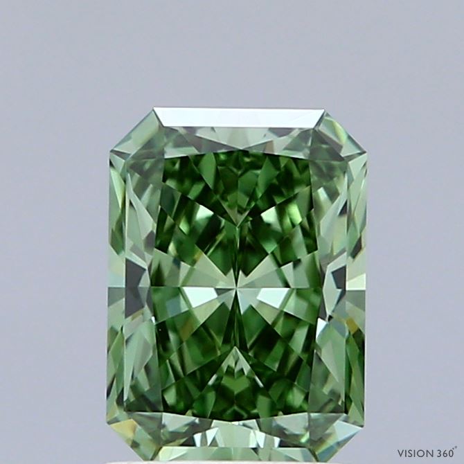1.44 Carat Radiant Shaped, Ideal Cut, FANCY VIVID GREEN Color, VVS2 Clarity, IGI Certified Lab Grown Diamond
