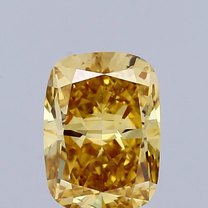 1.00 Carat Cushion Shaped, Very Good Cut, FANCY INTENSE YELLOW Color, VS1 Clarity, IGI Certified Lab Grown Diamond