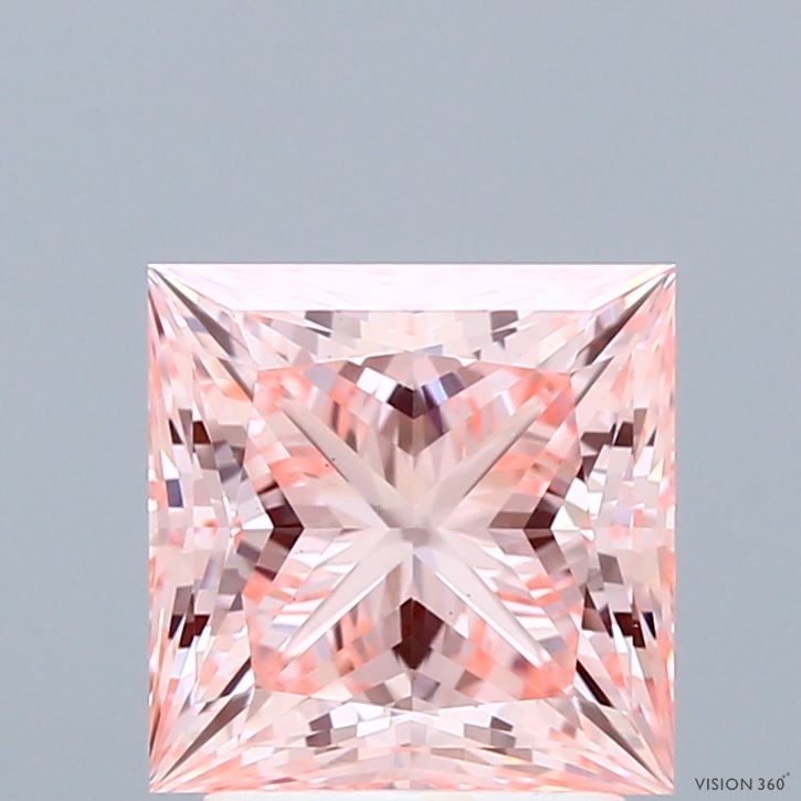 2.62 Carat Princess Shaped, Ideal Cut, FANCY INTENSE PINK Color, VS1 Clarity, IGI Certified Lab Grown Diamond