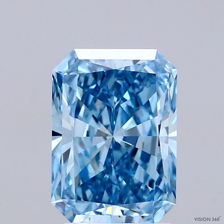 2.00 Carat Radiant Shaped, Excellent Cut, FANCY VIVID BLUE Color, VVS2 Clarity, IGI Certified Lab Grown Diamond