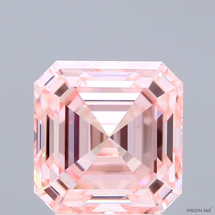 3.14 Carat Asscher Shaped, Ideal Cut, FANCY INTENSE PINK Color, VS1 Clarity, IGI Certified Lab Grown Diamond