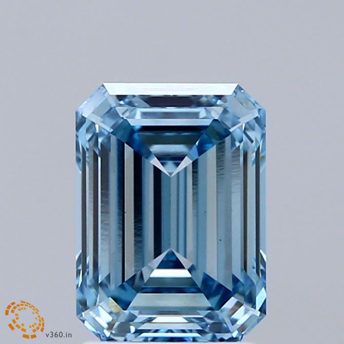 2.02 Carat Emerald Shaped, Ideal Cut, FANCY VIVID BLUE Color, VVS2 Clarity, IGI Certified Lab Grown Diamond