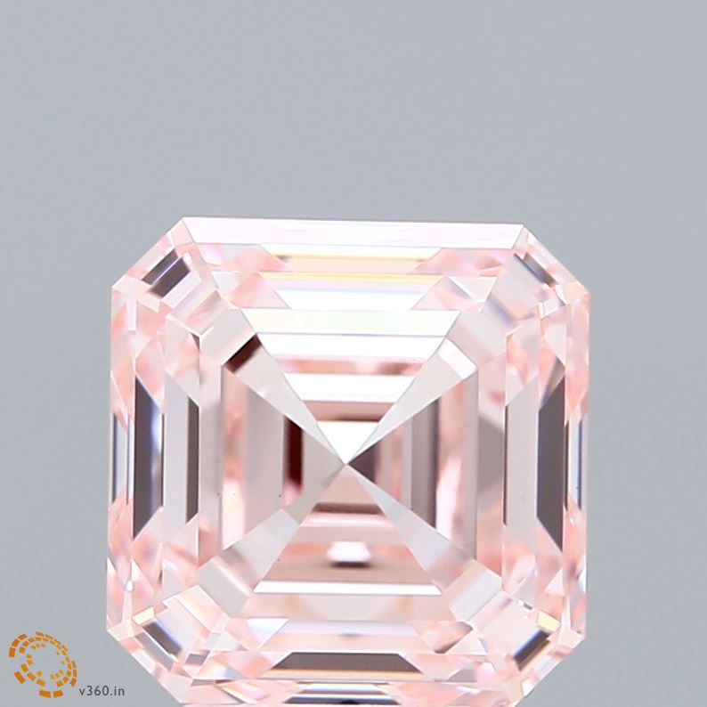 4.01 Carat Asscher Shaped, Ideal Cut, FANCY PINK Color, VVS2 Clarity, IGI Certified Lab Grown Diamond