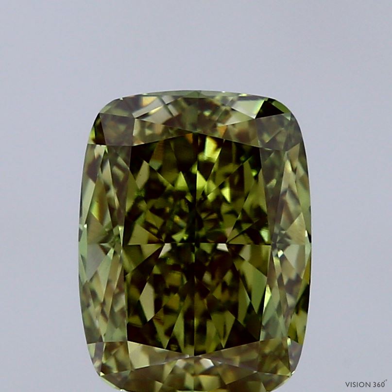 3.18 Carat Cushion Shaped, Ideal Cut, FANCY VIVID GREEN Color, VVS2 Clarity, IGI Certified Lab Grown Diamond