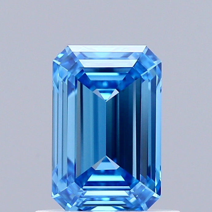 0.95 Carat Emerald Shaped, Ideal Cut, FANCY VIVID BLUE Color, VVS2 Clarity, IGI Certified Lab Grown Diamond