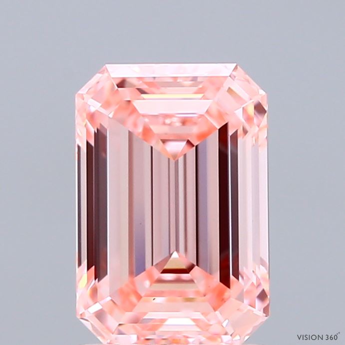 2.01 Carat Emerald Shaped, Ideal Cut, FANCY INTENSE PINK Color, VS1 Clarity, IGI Certified Lab Grown Diamond