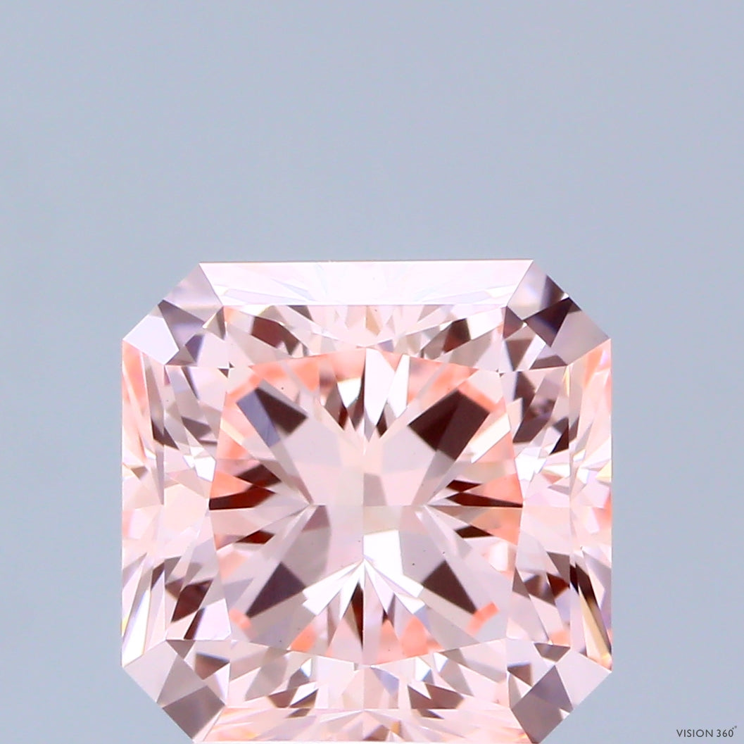 3.10 Carat Radiant Shaped, Ideal Cut, FANCY INTENSE PINK Color, VS1 Clarity, IGI Certified Lab Grown Diamond