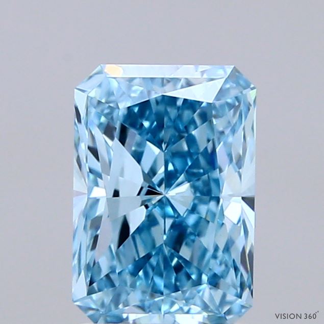 1.50 Carat Radiant Shaped, Ideal Cut, FANCY VIVID BLUE Color, VVS2 Clarity, IGI Certified Lab Grown Diamond