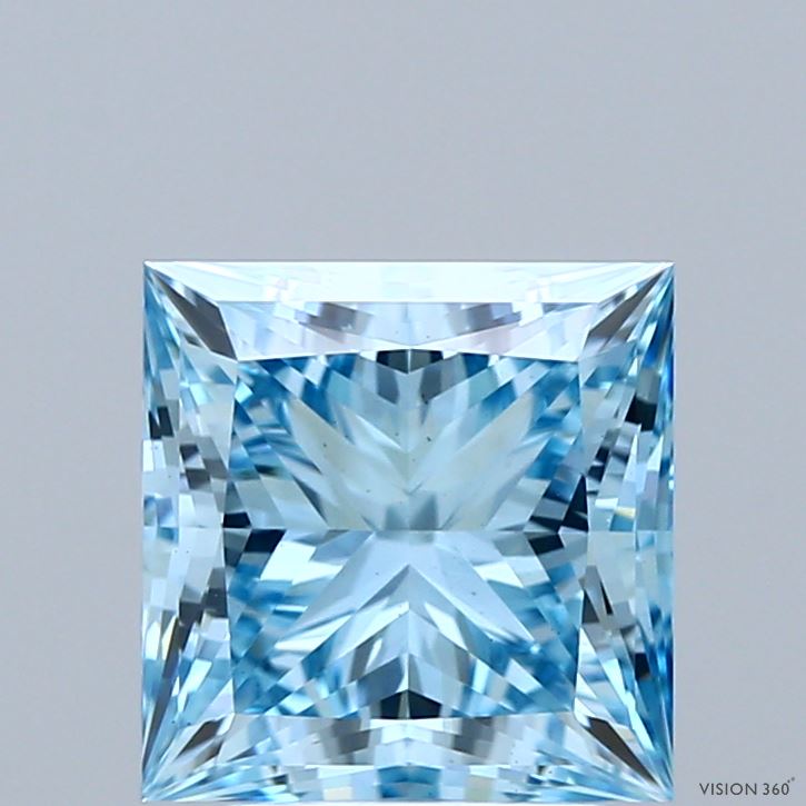2.64 Carat Princess Shaped, Ideal Cut, FANCY VIVID BLUE Color, VS1 Clarity, IGI Certified Lab Grown Diamond
