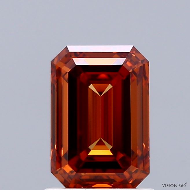 1.51 Carat Emerald Shaped, Ideal Cut, FANCY VIVID ORANGE Color, VS1 Clarity, IGI Certified Lab Grown Diamond