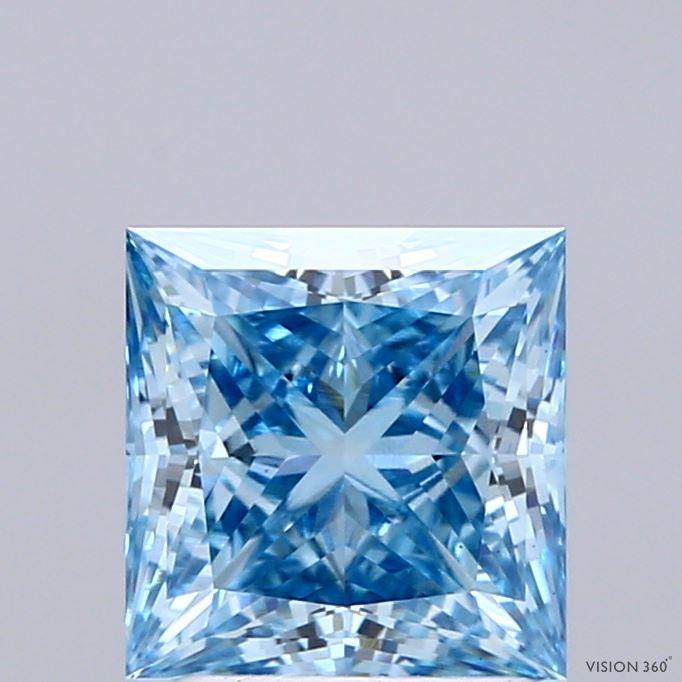 2.01 Carat Princess Shaped, Ideal Cut, FANCY VIVID BLUE Color, VS1 Clarity, IGI Certified Lab Grown Diamond