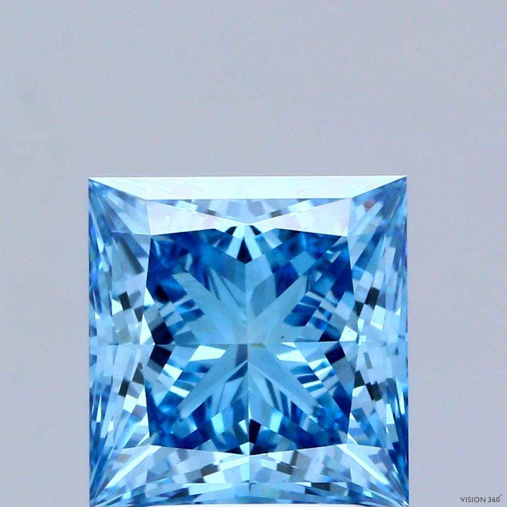 3.04 Carat Princess Shaped, Ideal Cut, FANCY VIVID BLUE Color, VVS2 Clarity, IGI Certified Lab Grown Diamond