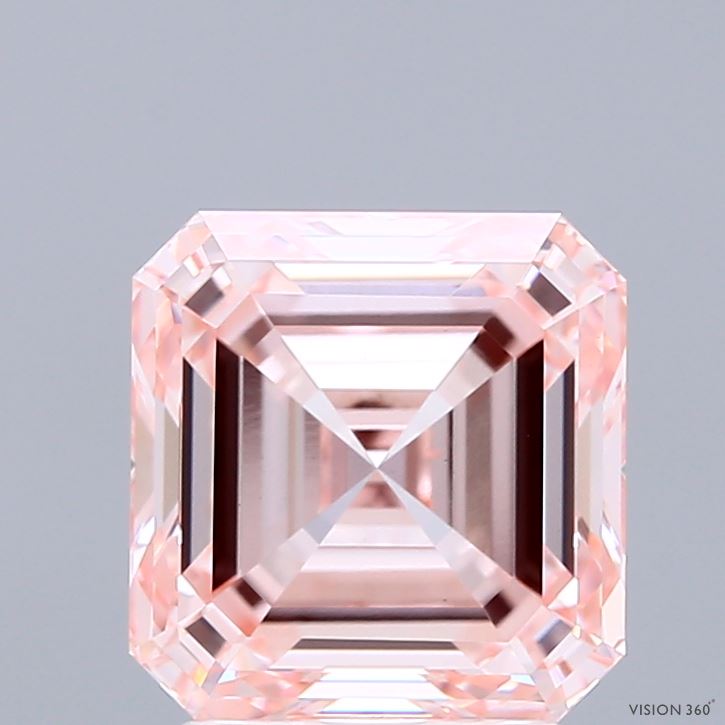 3.01 Carat Asscher Shaped, Ideal Cut, FANCY INTENSE PINK Color, VS1 Clarity, IGI Certified Lab Grown Diamond