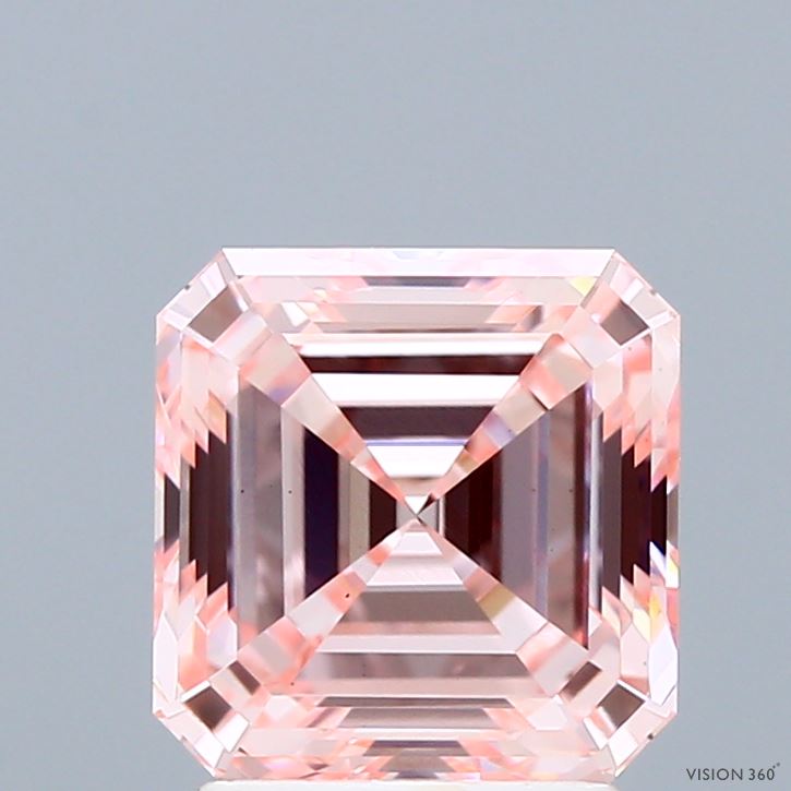 2.57 Carat Asscher Shaped, Ideal Cut, FANCY INTENSE PINK Color, VS1 Clarity, IGI Certified Lab Grown Diamond