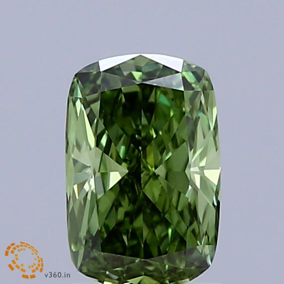 0.98 Carat Cushion Shaped, Ideal Cut, FANCY VIVID GREEN Color, VVS2 Clarity, IGI Certified Lab Grown Diamond