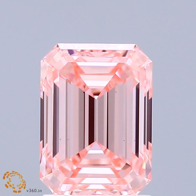 2.06 Carat Emerald Shaped, Ideal Cut, FANCY VIVID PINK Color, VS1 Clarity, IGI Certified Lab Grown Diamond