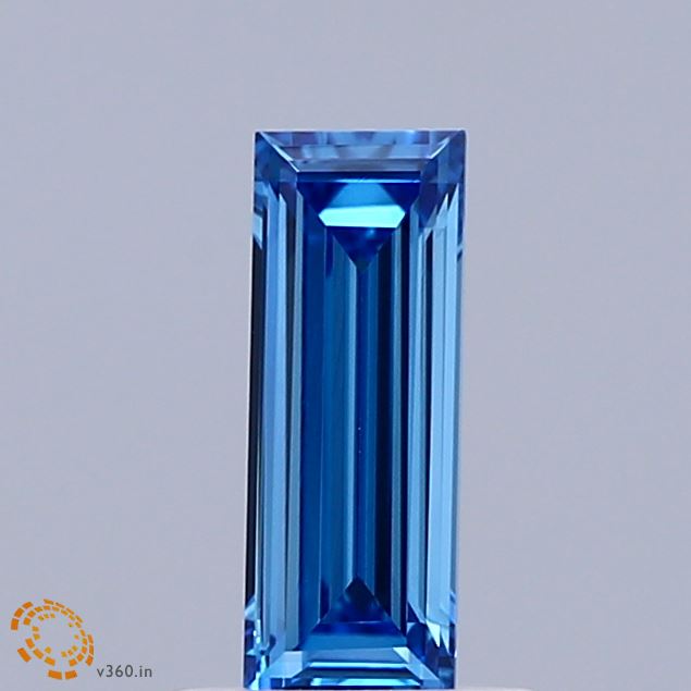 0.60 Carat Baguette Shaped, Very Good Cut, FANCY VIVID BLUE Color, VVS2 Clarity, IGI Certified Lab Grown Diamond