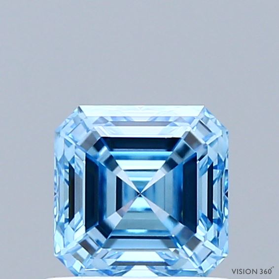 0.96 Carat Asscher Shaped, Ideal Cut, FANCY VIVID BLUE Color, VVS2 Clarity, IGI Certified Lab Grown Diamond