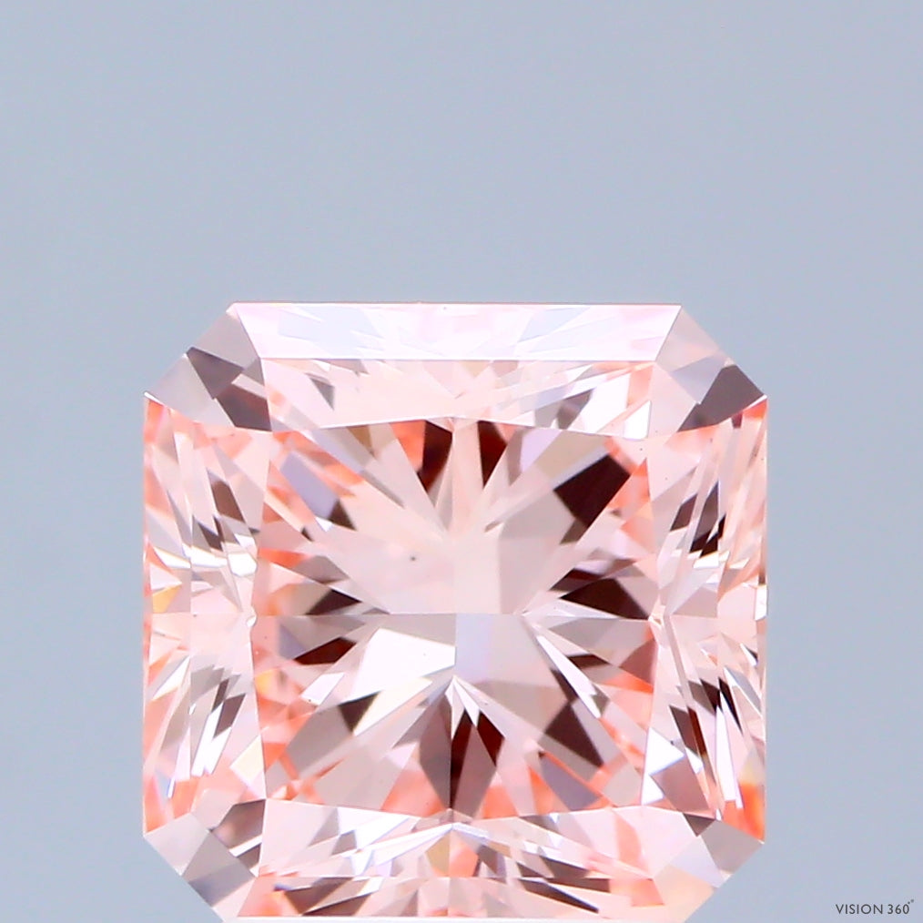 3.01 Carat Radiant Shaped, Ideal Cut, FANCY INTENSE PINK Color, VS1 Clarity, IGI Certified Lab Grown Diamond