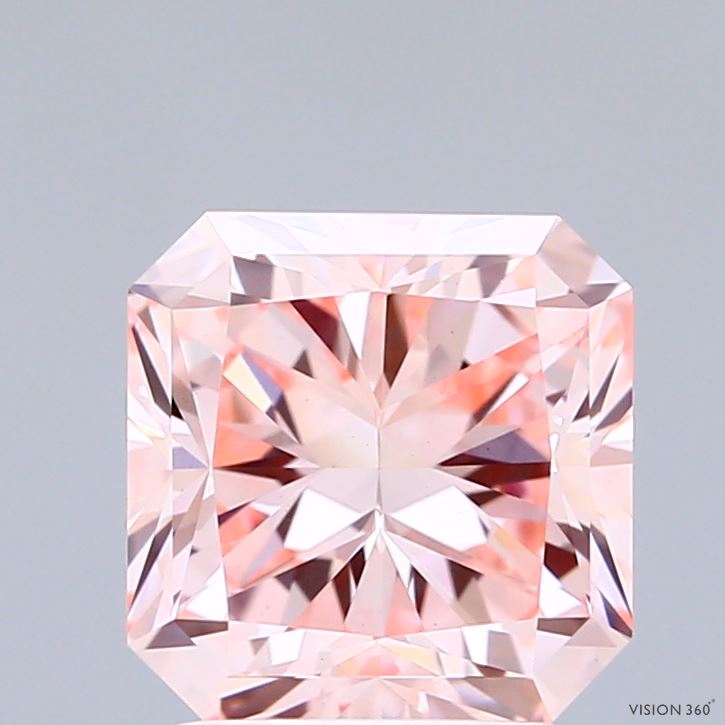 2.61 Carat Radiant Shaped, Ideal Cut, FANCY VIVID PINK Color, VVS2 Clarity, IGI Certified Lab Grown Diamond