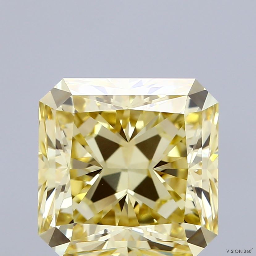 4.41 Carat Radiant Shaped, Ideal Cut, FANCY YELLOW Color, VVS2 Clarity, IGI Certified Lab Grown Diamond