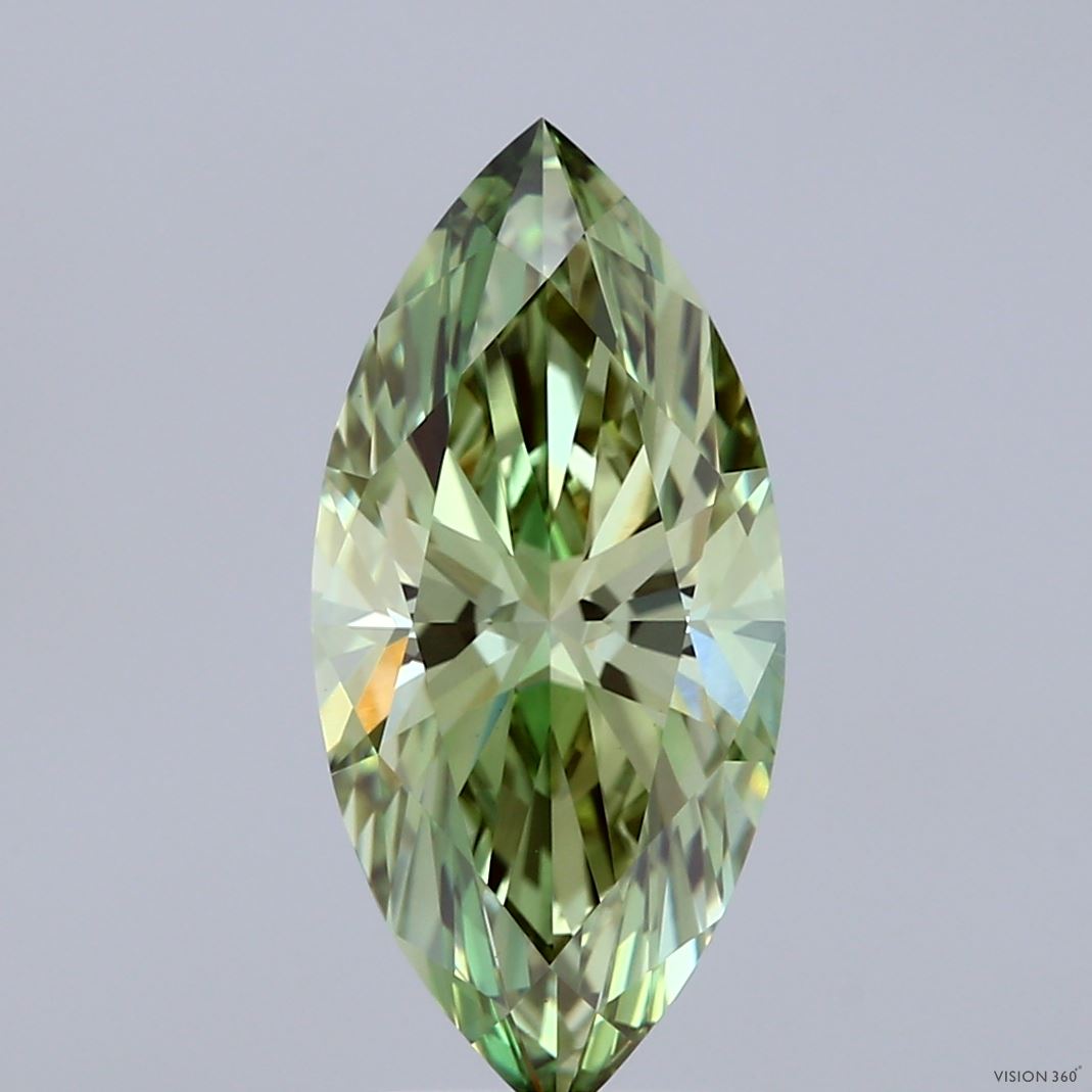 2.84 Carat Marquise Shaped, Ideal Cut, FANCY VIVID GREEN Color, VS1 Clarity, IGI Certified Lab Grown Diamond