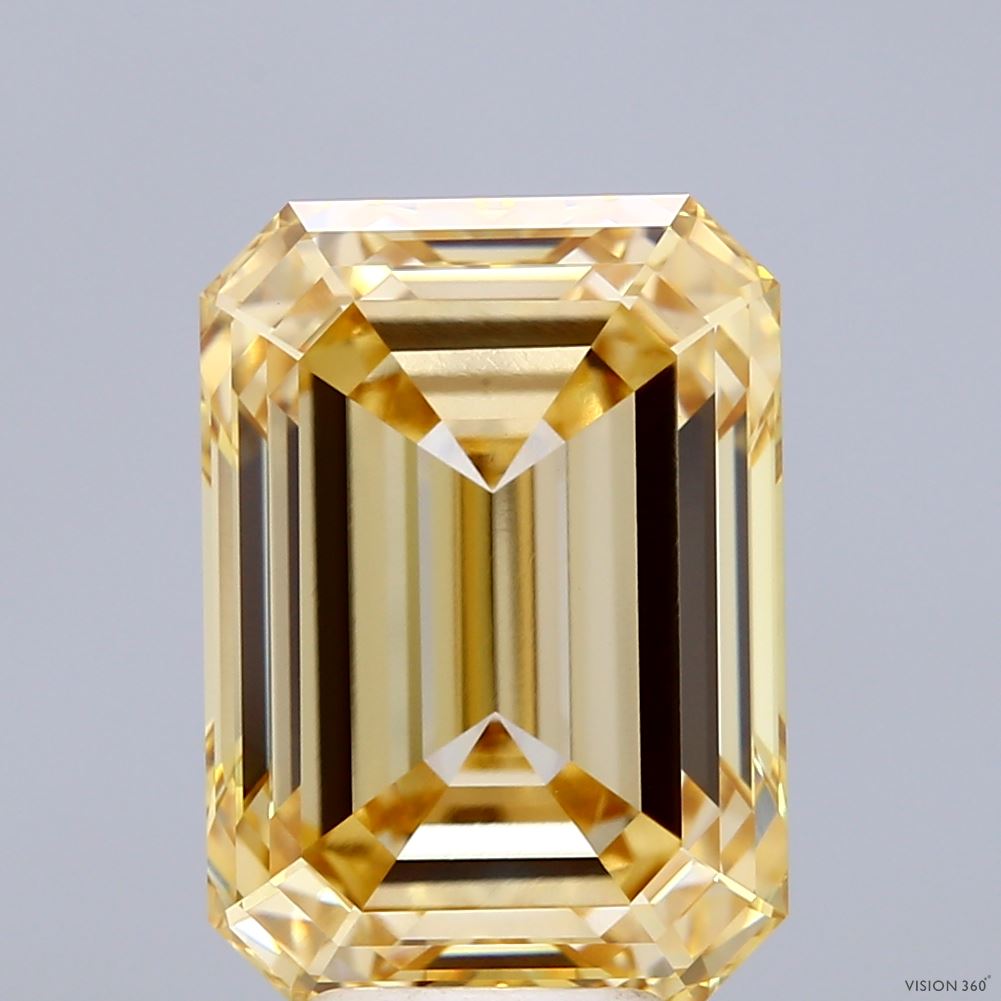 7.01 Carat Emerald Shaped, Ideal Cut, FANCY YELLOW Color, VVS2 Clarity, IGI Certified Lab Grown Diamond