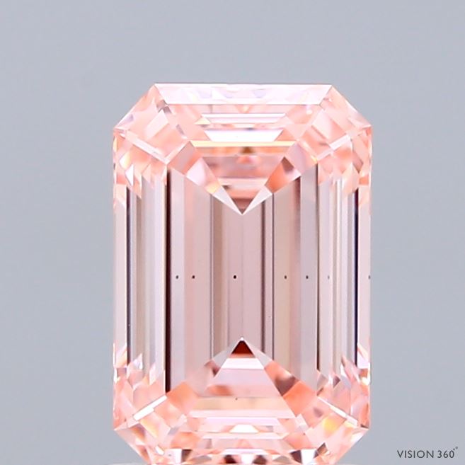 1.73 Carat Emerald Shaped, Ideal Cut, FANCY INTENSE PINK Color, VS2 Clarity, IGI Certified Lab Grown Diamond