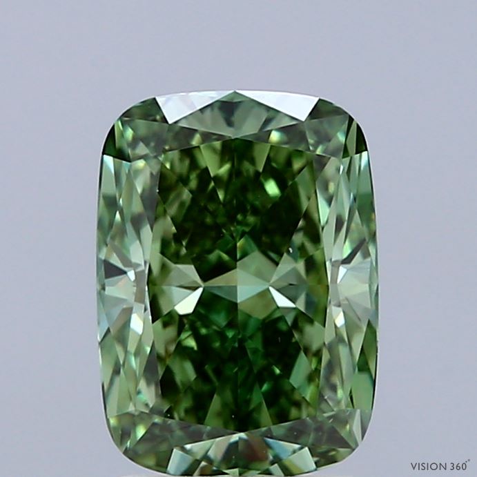 2.01 Carat Cushion Shaped, Ideal Cut, FANCY VIVID GREEN Color, VS1 Clarity, IGI Certified Lab Grown Diamond