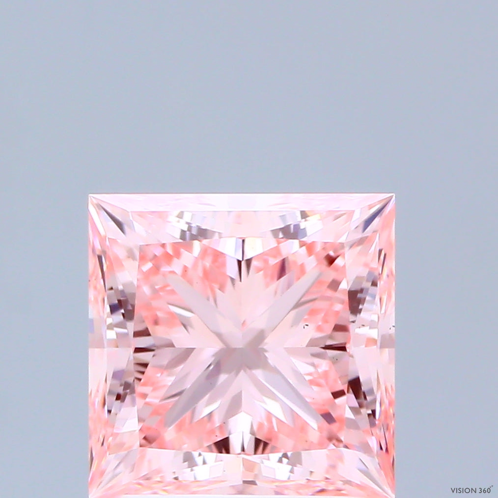 2.65 Carat Princess Shaped, Ideal Cut, FANCY VIVID PINK Color, VS1 Clarity, IGI Certified Lab Grown Diamond