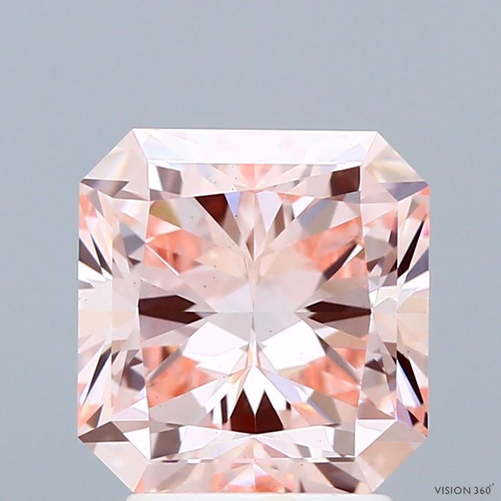3.00 Carat Radiant Shaped, Ideal Cut, FANCY INTENSE PINK Color, VS1 Clarity, IGI Certified Lab Grown Diamond