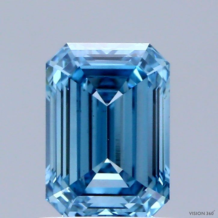 1.07 Carat Emerald Shaped, Ideal Cut, FANCY VIVID BLUE Color, VS1 Clarity, IGI Certified Lab Grown Diamond