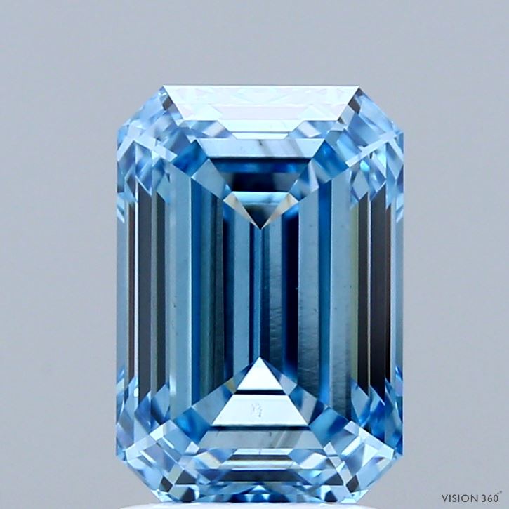 2.52 Carat Emerald Shaped, Ideal Cut, FANCY VIVID BLUE Color, VS2 Clarity, IGI Certified Lab Grown Diamond