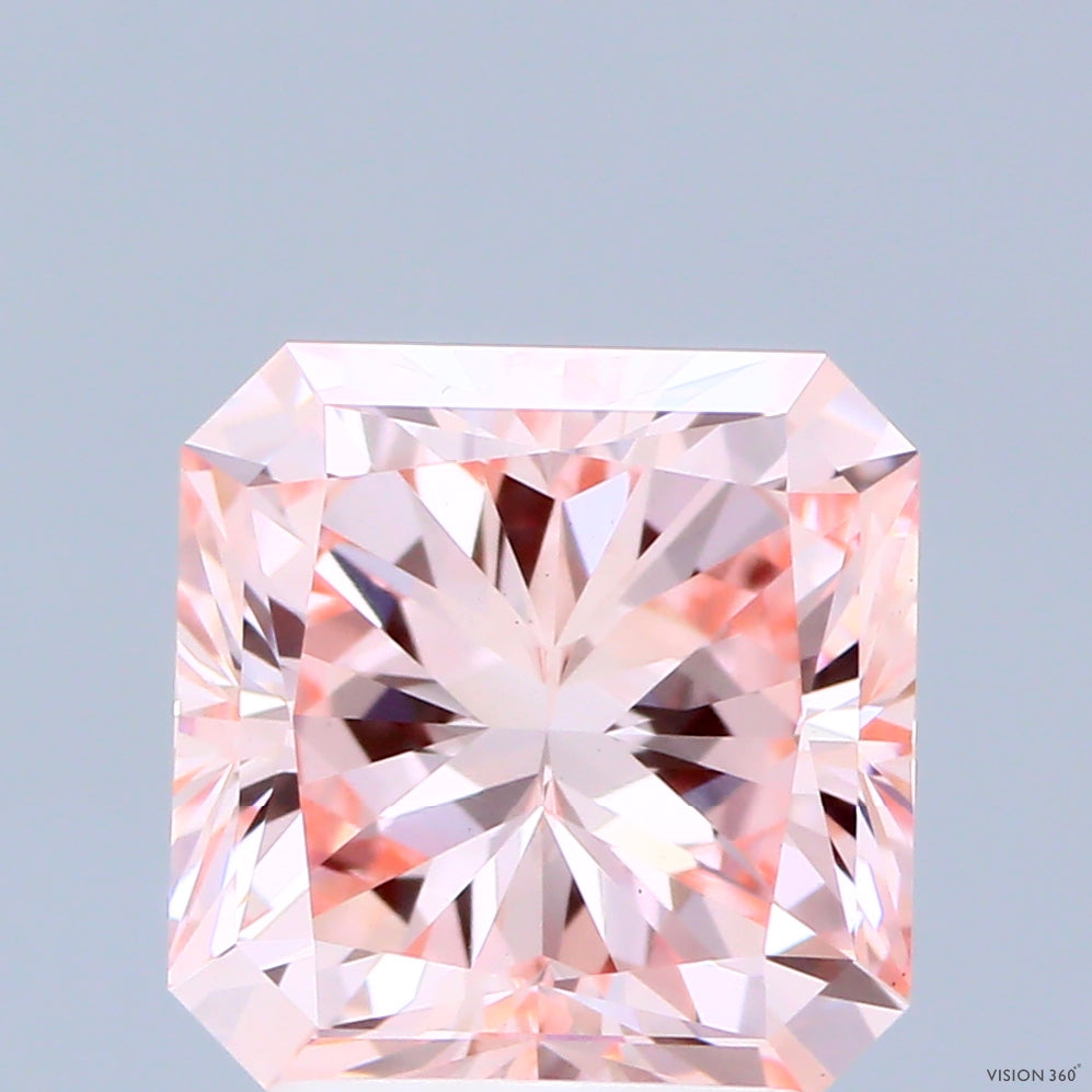 2.99 Carat Radiant Shaped, Ideal Cut, FANCY INTENSE PINK Color, VVS2 Clarity, IGI Certified Lab Grown Diamond