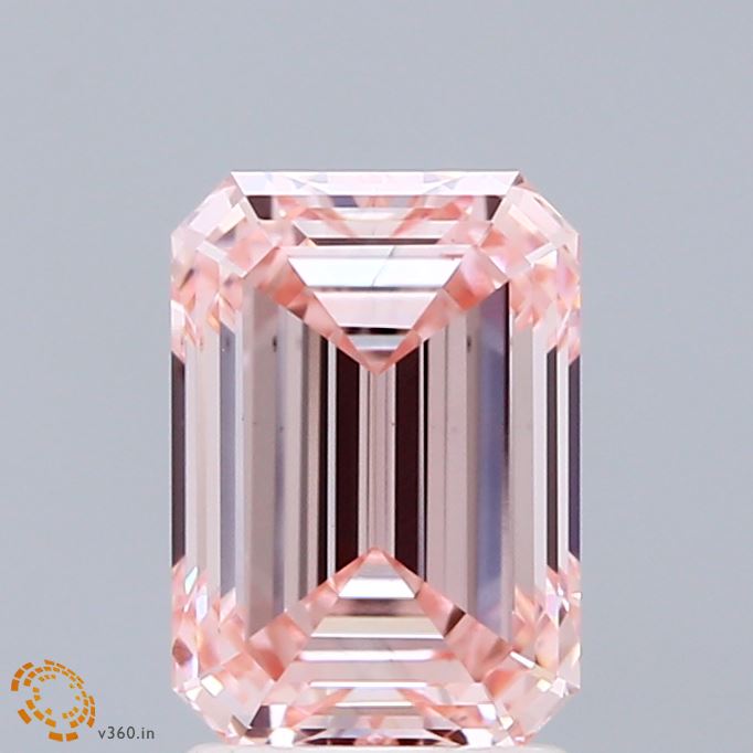 2.08 Carat Emerald Shaped, Ideal Cut, FANCY INTENSE PINK Color, VS1 Clarity, IGI Certified Lab Grown Diamond