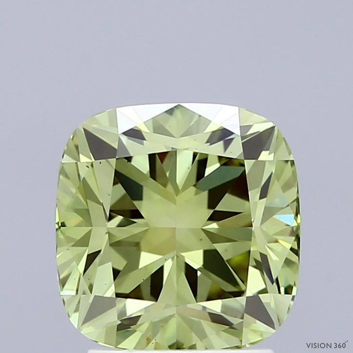 2.53 Carat Cushion Shaped, Ideal Cut, FANCY VIVID GREEN Color, VS1 Clarity, IGI Certified Lab Grown Diamond