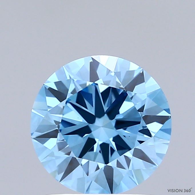 1.54 Carat Round Shaped, Excellent Cut, FANCY VIVID BLUE Color, VS1 Clarity, IGI Certified Lab Grown Diamond