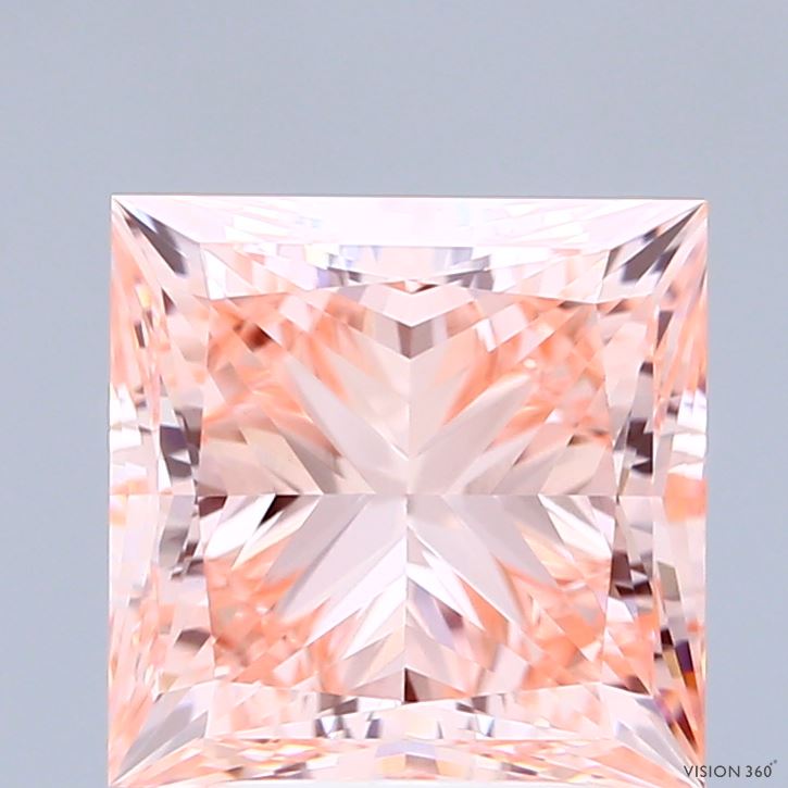 4.00 Carat Princess Shaped, Ideal Cut, FANCY INTENSE PINK Color, VVS2 Clarity, IGI Certified Lab Grown Diamond