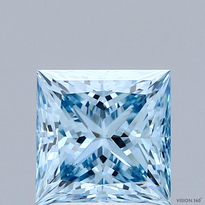 2.08 Carat Princess Shaped, Ideal Cut, FANCY INTENSE BLUE Color, VS1 Clarity, IGI Certified Lab Grown Diamond