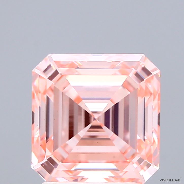 3.03 Carat Asscher Shaped, Ideal Cut, FANCY VIVID PINK Color, VS1 Clarity, IGI Certified Lab Grown Diamond