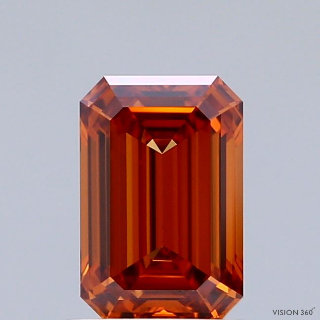 1.23 Carat Emerald Shaped, Ideal Cut, FANCY VIVID ORANGE Color, VVS2 Clarity, IGI Certified Lab Grown Diamond