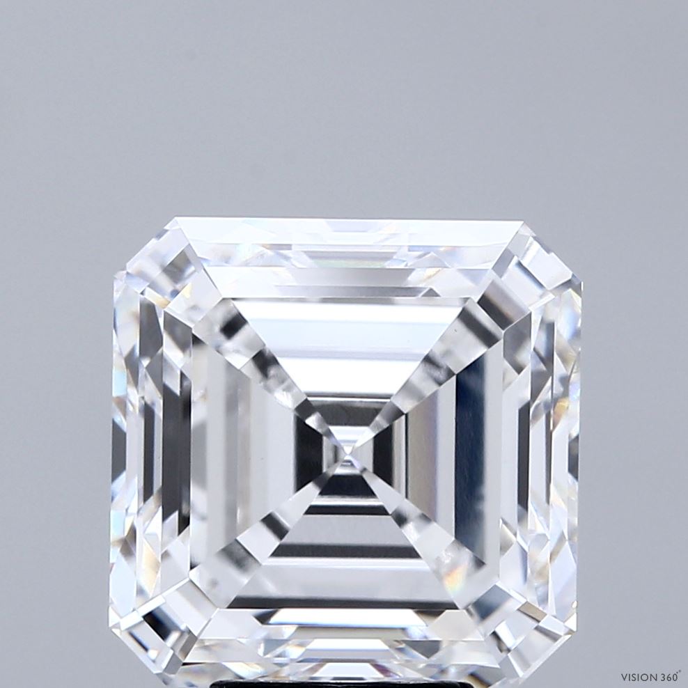 7.02 Carat Asscher Shaped, Ideal Cut, D Color, VVS2 Clarity, IGI Certified Lab Grown Diamond