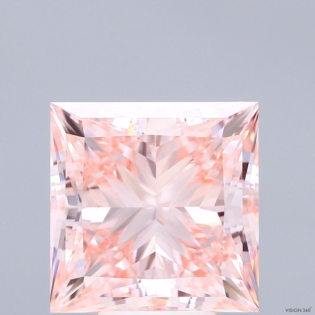 7.50 Carat Princess Shaped, Ideal Cut, FANCY INTENSE PINK Color, VVS2 Clarity, IGI Certified Lab Grown Diamond