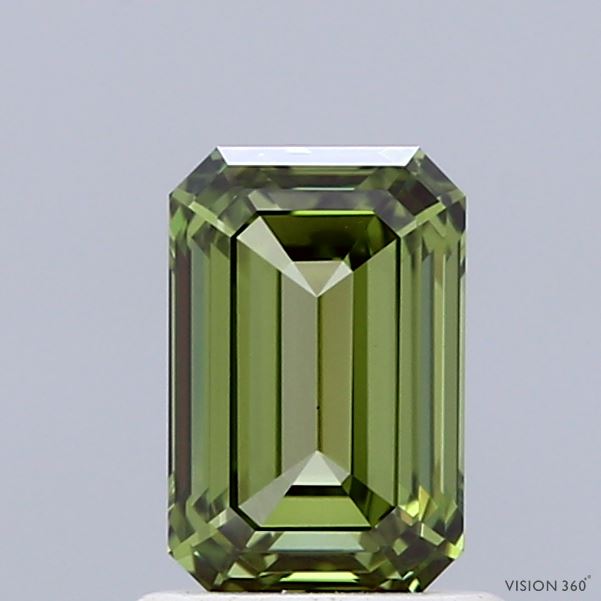 1.02 Carat Emerald Shaped, Ideal Cut, FANCY VIVID GREEN Color, VS1 Clarity, IGI Certified Lab Grown Diamond